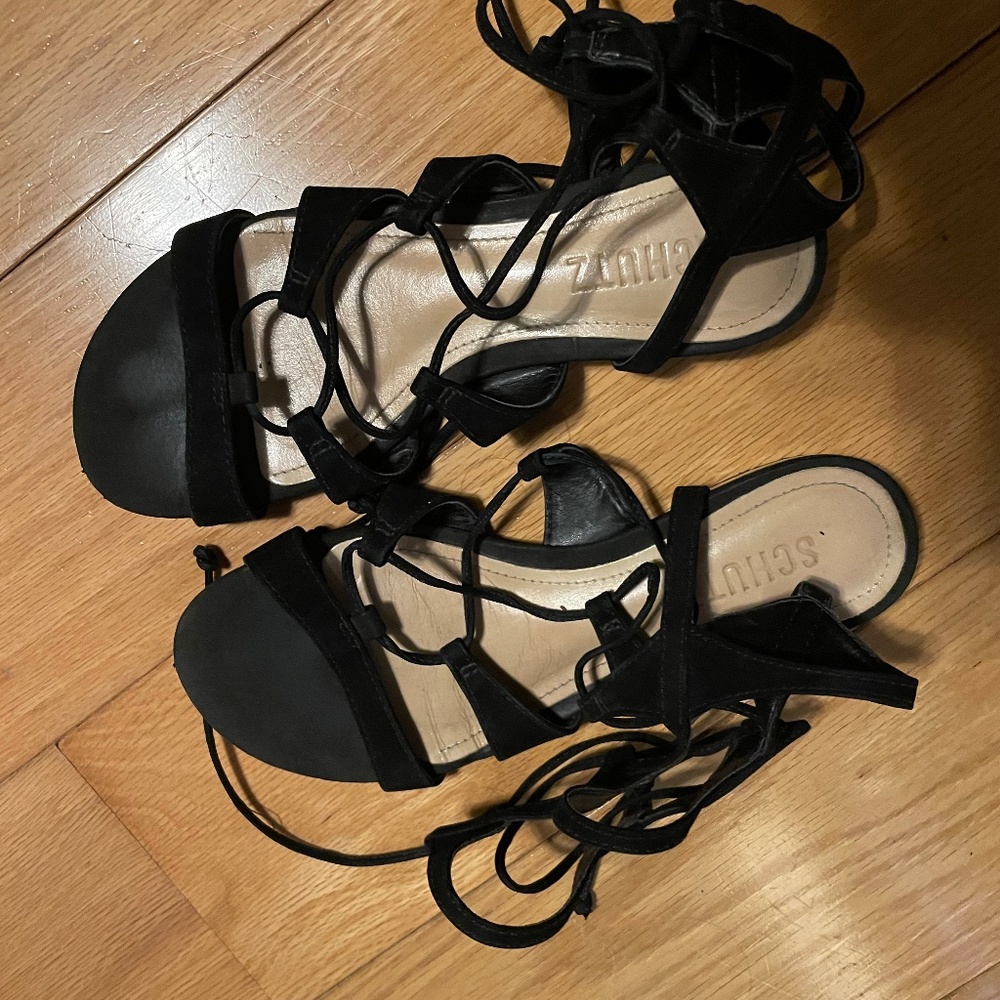Schutz Black Suede Sandals 6